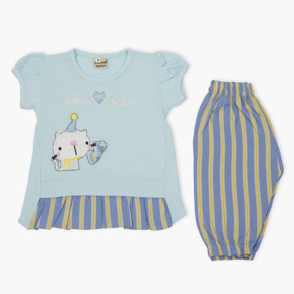 Girls Half Sleeves Suit - Light Blue, Girls T-Shirts, Chase Value, Chase Value