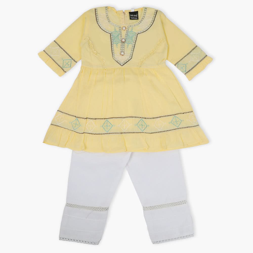 Girls Half Sleeves Suit - Lemon, Girls T-Shirts, Chase Value, Chase Value