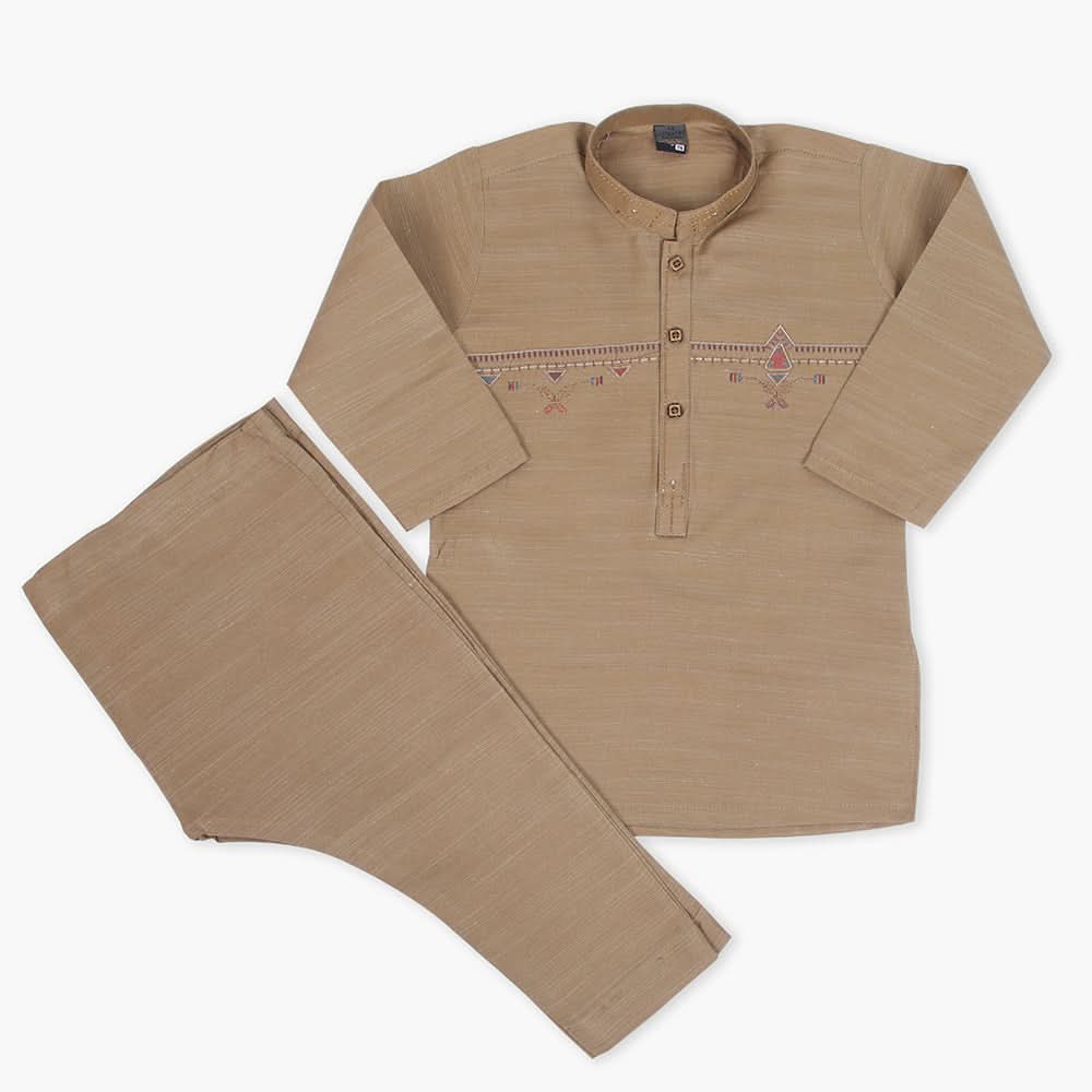 Boys Embroidered Shalwar Suit - Brown, Boys Shalwar Kameez, Chase Value, Chase Value