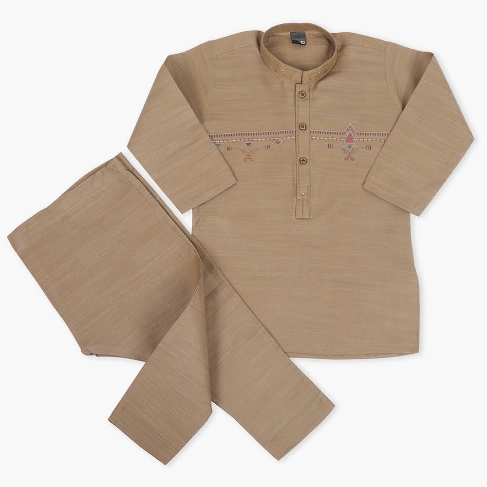 Boys Embroidered Shalwar Suit - Brown, Boys Shalwar Kameez, Chase Value, Chase Value