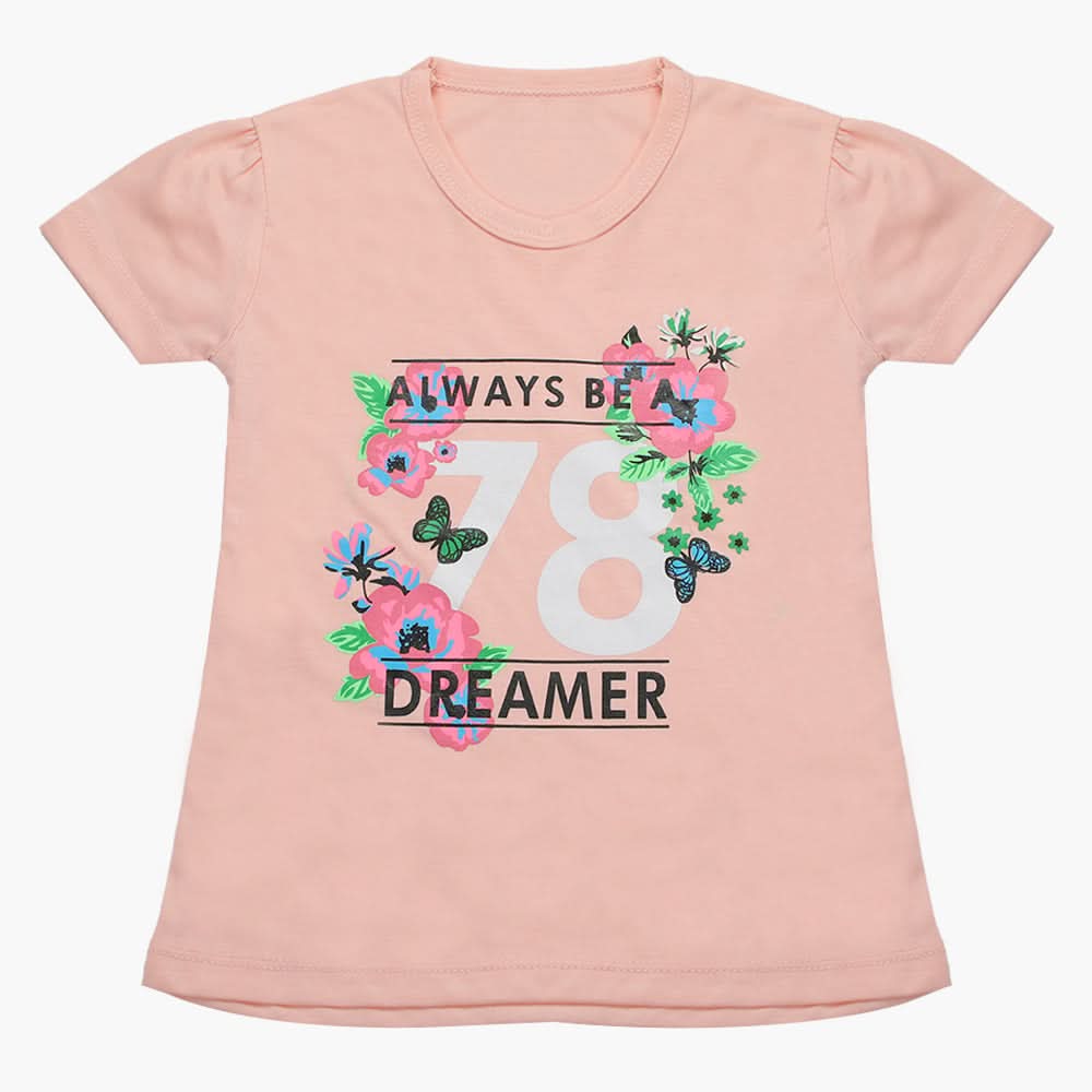 Girls Half Sleeves T-Shirt - Baby Pink, Girls T-Shirts, Chase Value, Chase Value