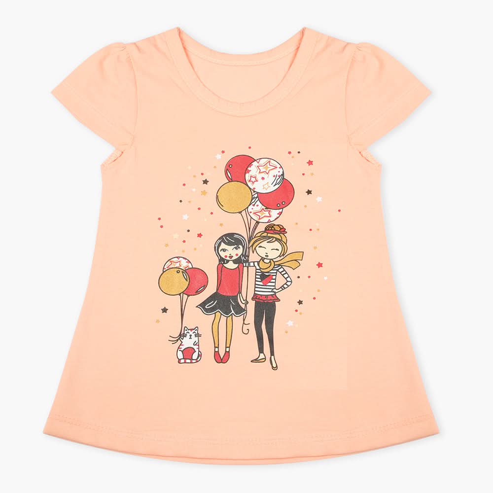 Girls Half Sleeves T-Shirt - Peach, Girls T-Shirts, Chase Value, Chase Value