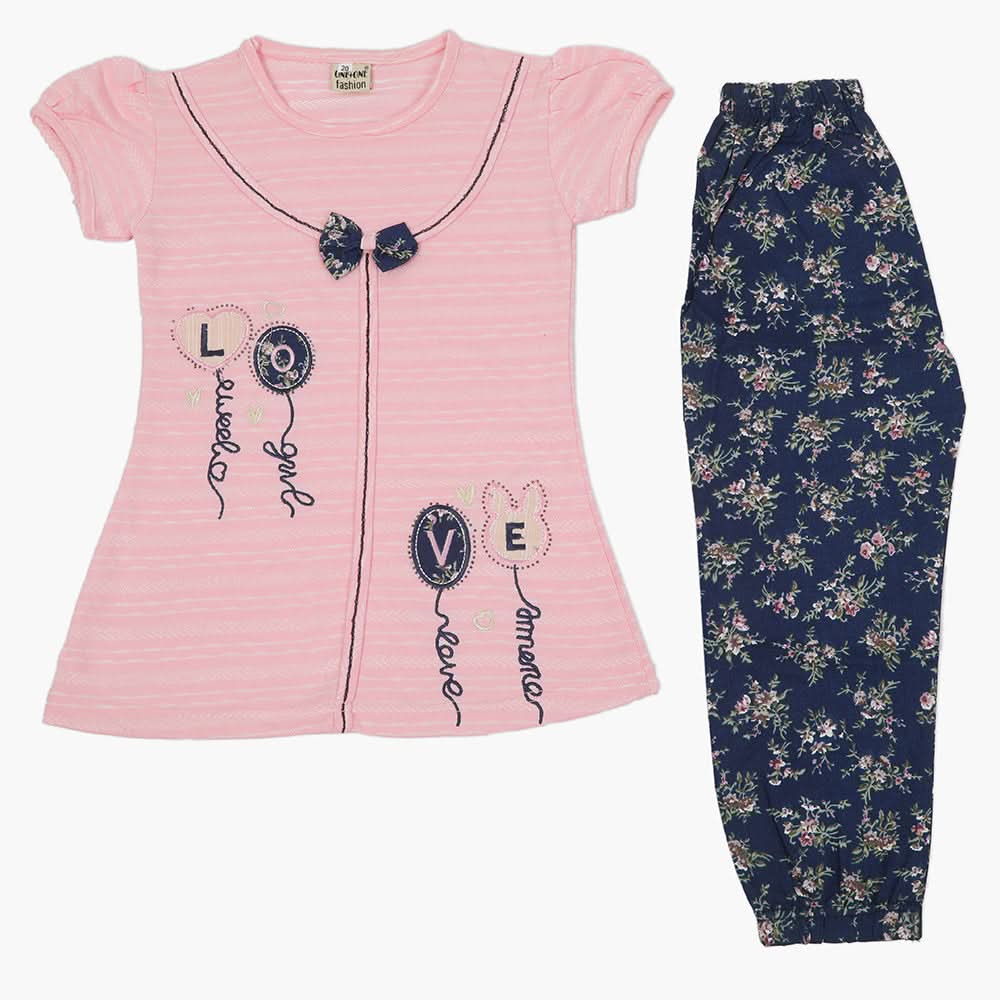 Girls Half Sleeves Suit - Pink, Girls T-Shirts, Chase Value, Chase Value