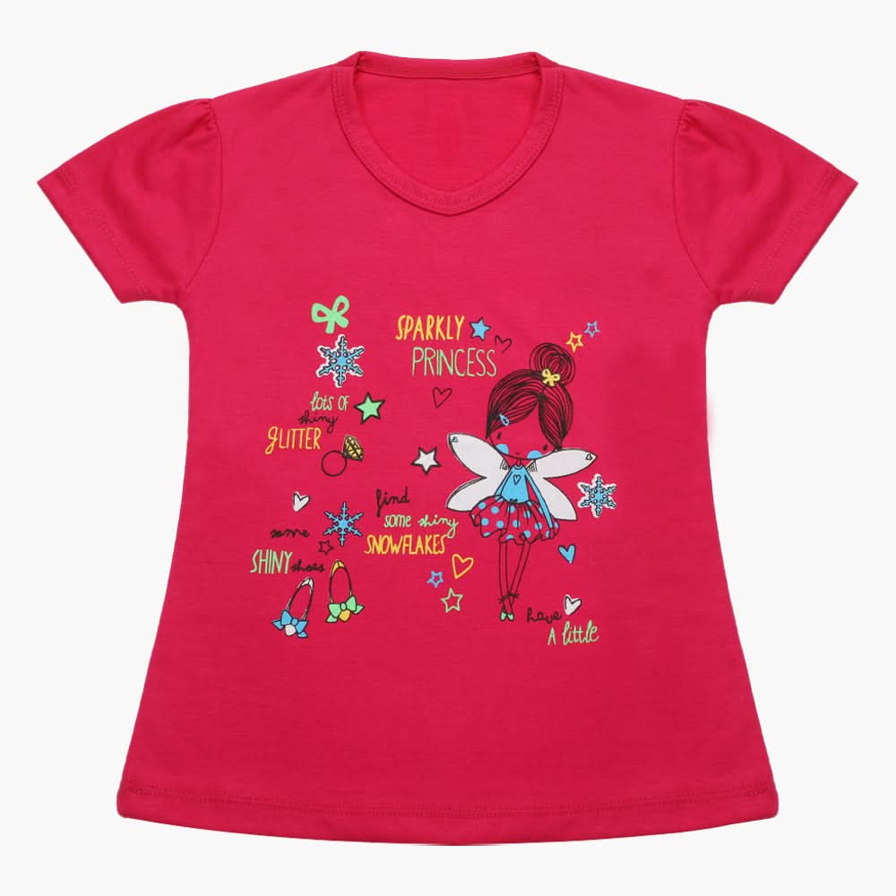 Girls Half Sleeves T-Shirt - Dark Pink, Girls T-Shirts, Chase Value, Chase Value