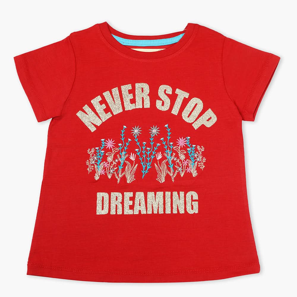 Girls Half Sleeves T-Shirt - Red, Girls T-Shirts, Chase Value, Chase Value