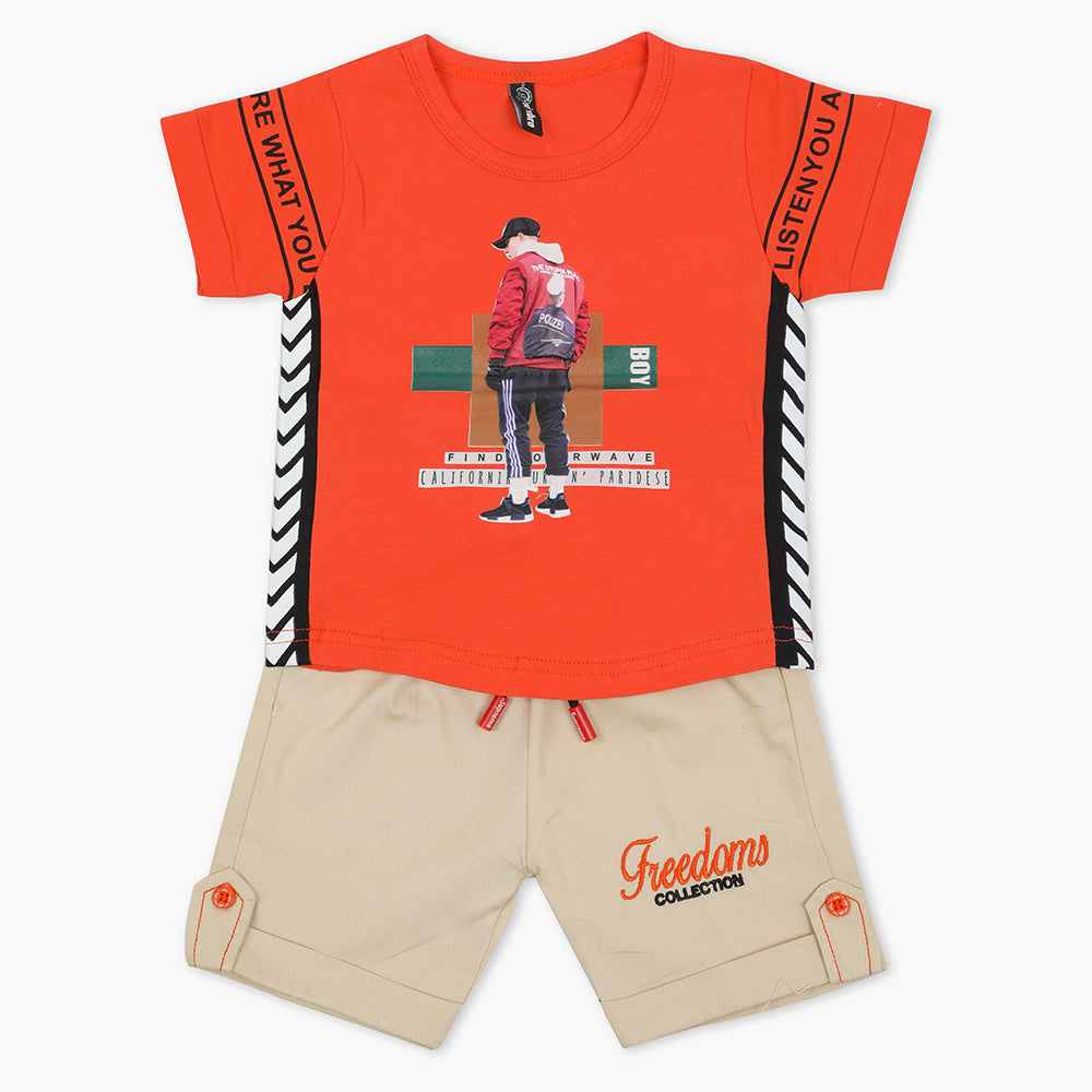 Boys Half Sleeves Short Suit - Orange, Boys Sets & Suits, Chase Value, Chase Value