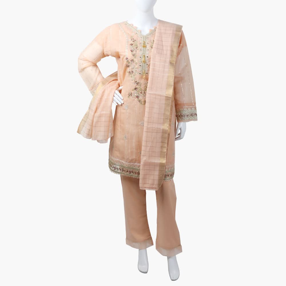 Women's Fancy 3Pcs Suit - Peach, Women Shalwar Suits, Chase Value, Chase Value