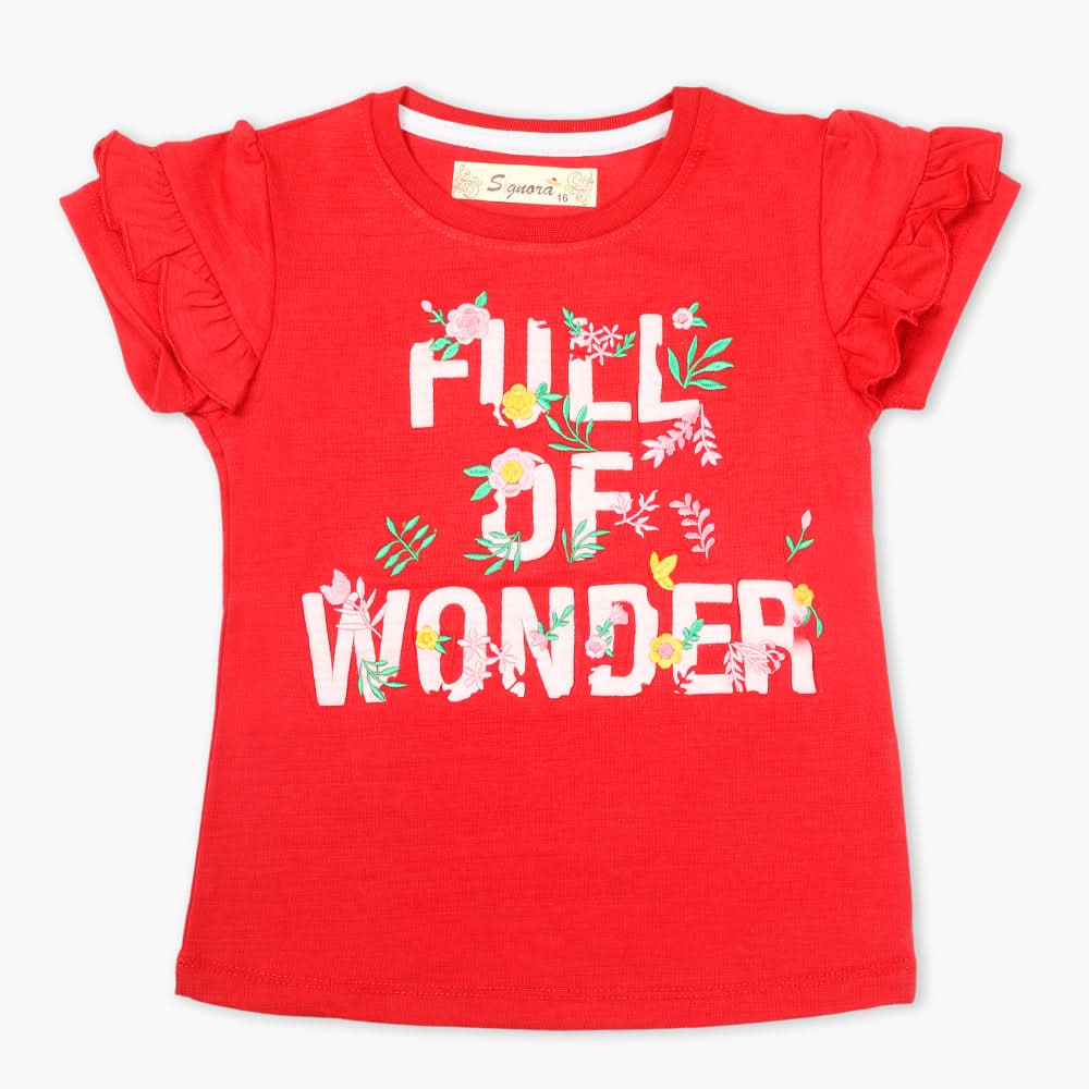 Girls Half Sleeves T-Shirt - Red, Girls T-Shirts, Chase Value, Chase Value