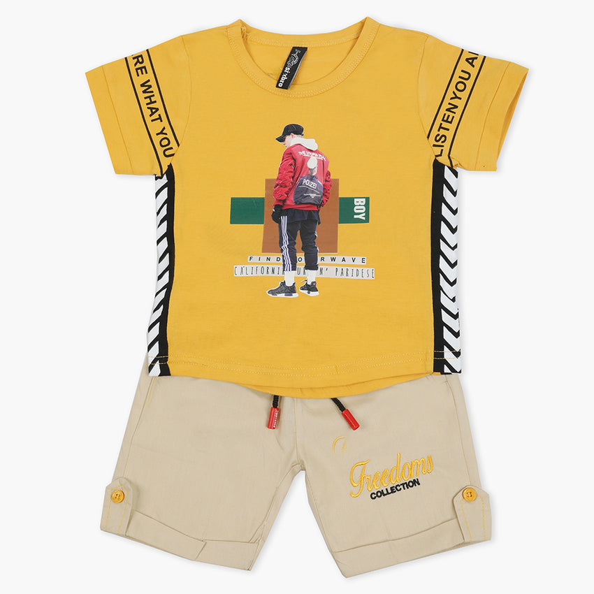 Boys Half Sleeves Short Suit - Yellow, Boys Sets & Suits, Chase Value, Chase Value