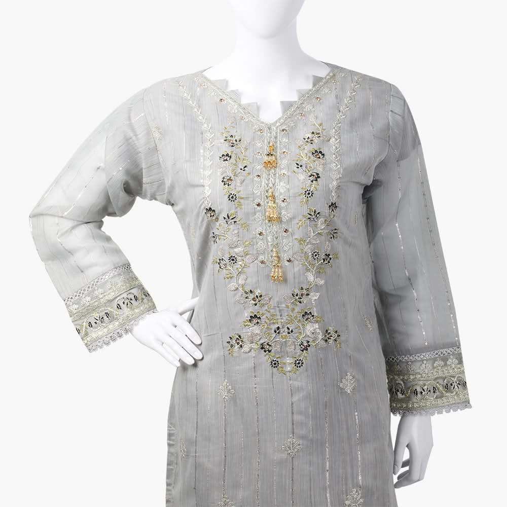 Women's Fancy 3Pcs Suit - Grey, Women Shalwar Suits, Chase Value, Chase Value