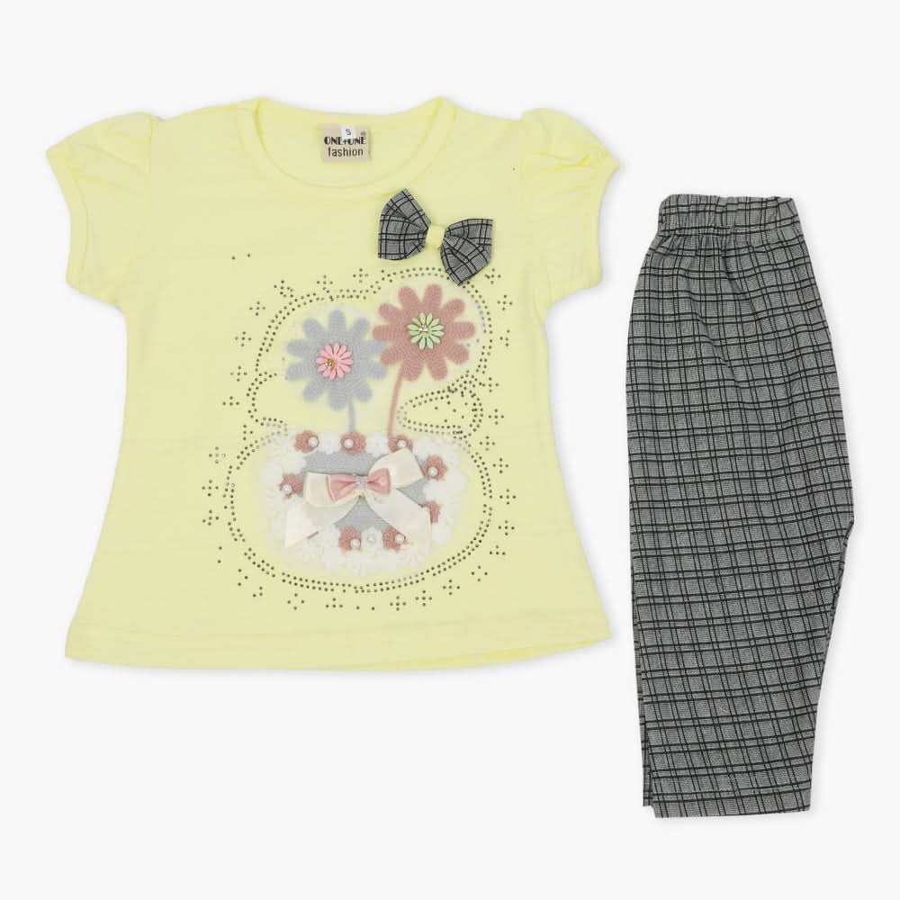 Girls Half Sleeves Suit - Lemon, Girls T-Shirts, Chase Value, Chase Value