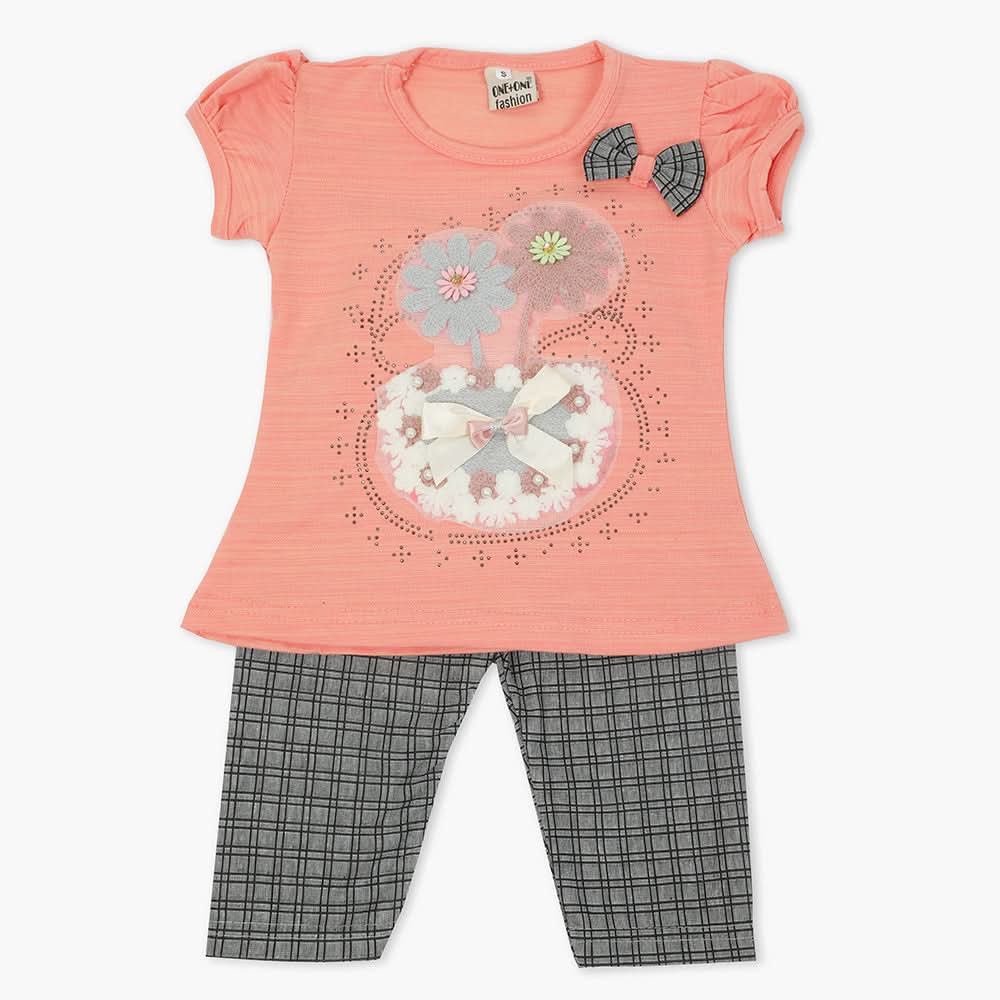 Girls Half Sleeves Suit - Peach, Girls T-Shirts, Chase Value, Chase Value