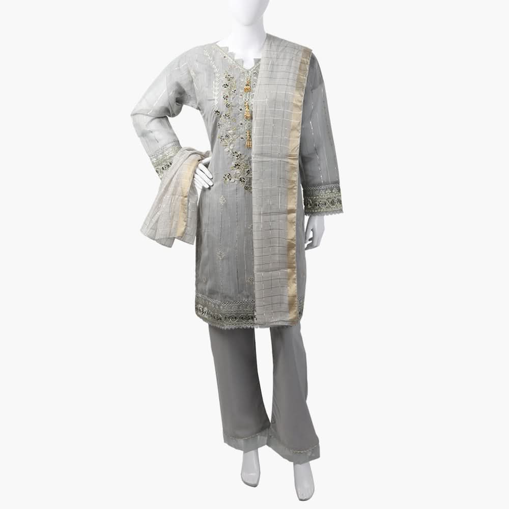 Women's Fancy 3Pcs Suit - Grey, Women Shalwar Suits, Chase Value, Chase Value