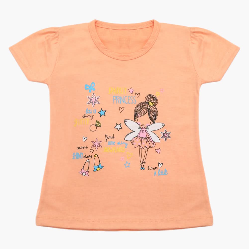 Girls Half Sleeves T-Shirt - Peach, Girls T-Shirts, Chase Value, Chase Value