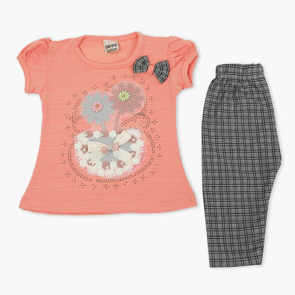 Girls Half Sleeves Suit - Peach, Girls T-Shirts, Chase Value, Chase Value
