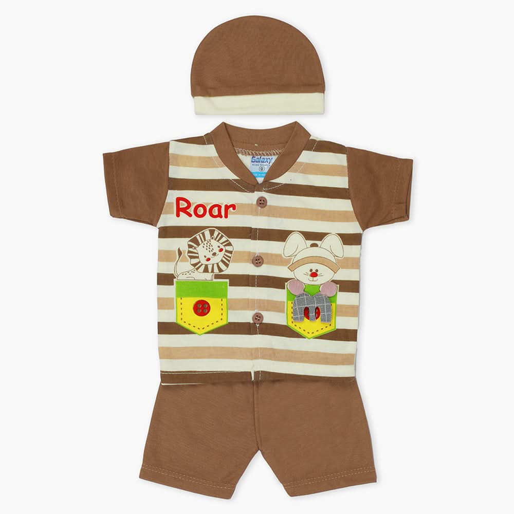 Newborn Boys Half Sleeves Suit - Dark Brown, Newborn Boys Sets & Suits, Chase Value, Chase Value