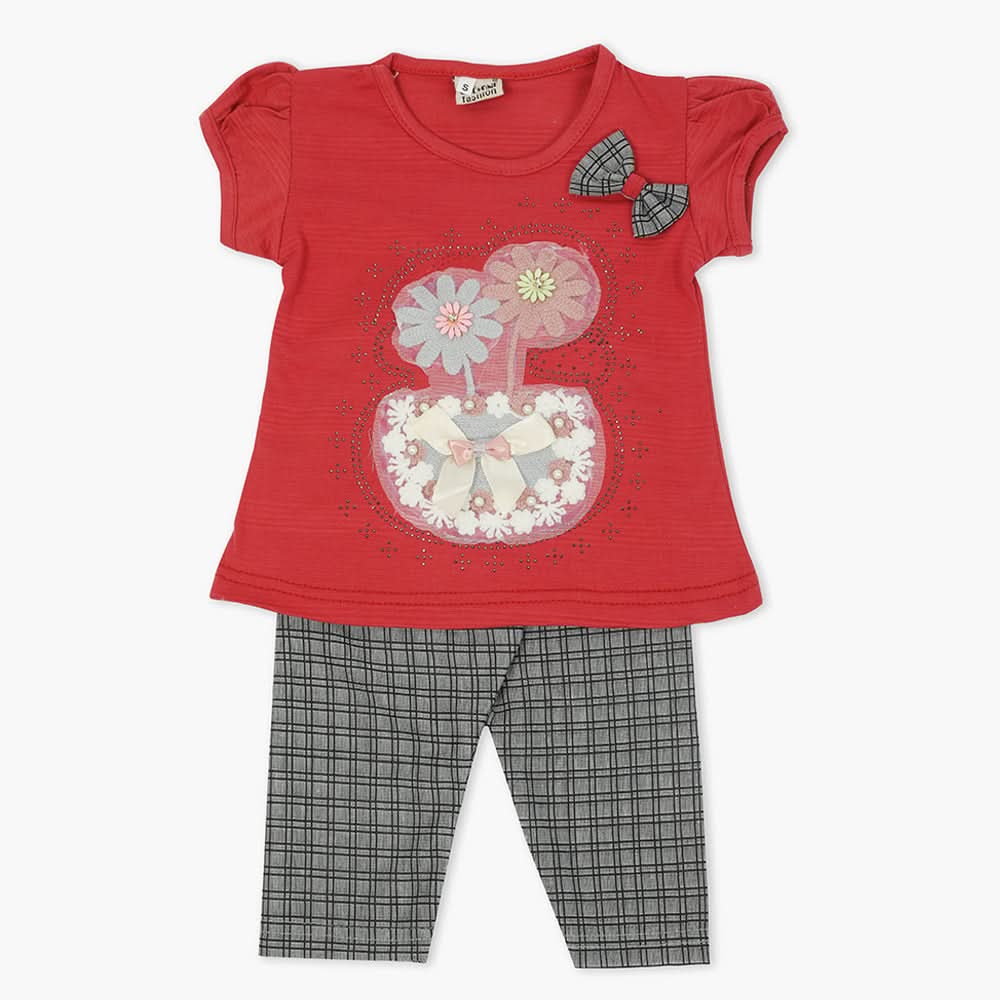 Girls Half Sleeves Suit - Red, Girls T-Shirts, Chase Value, Chase Value