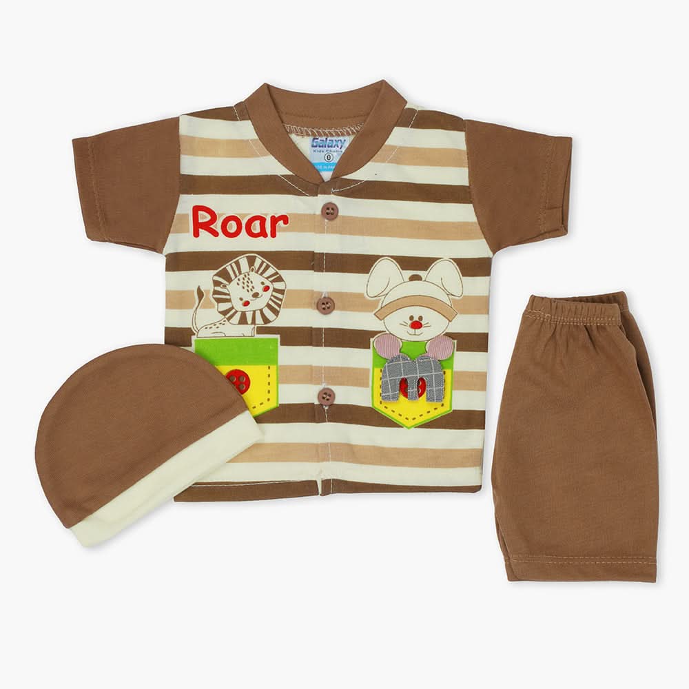 Newborn Boys Half Sleeves Suit - Dark Brown, Newborn Boys Sets & Suits, Chase Value, Chase Value