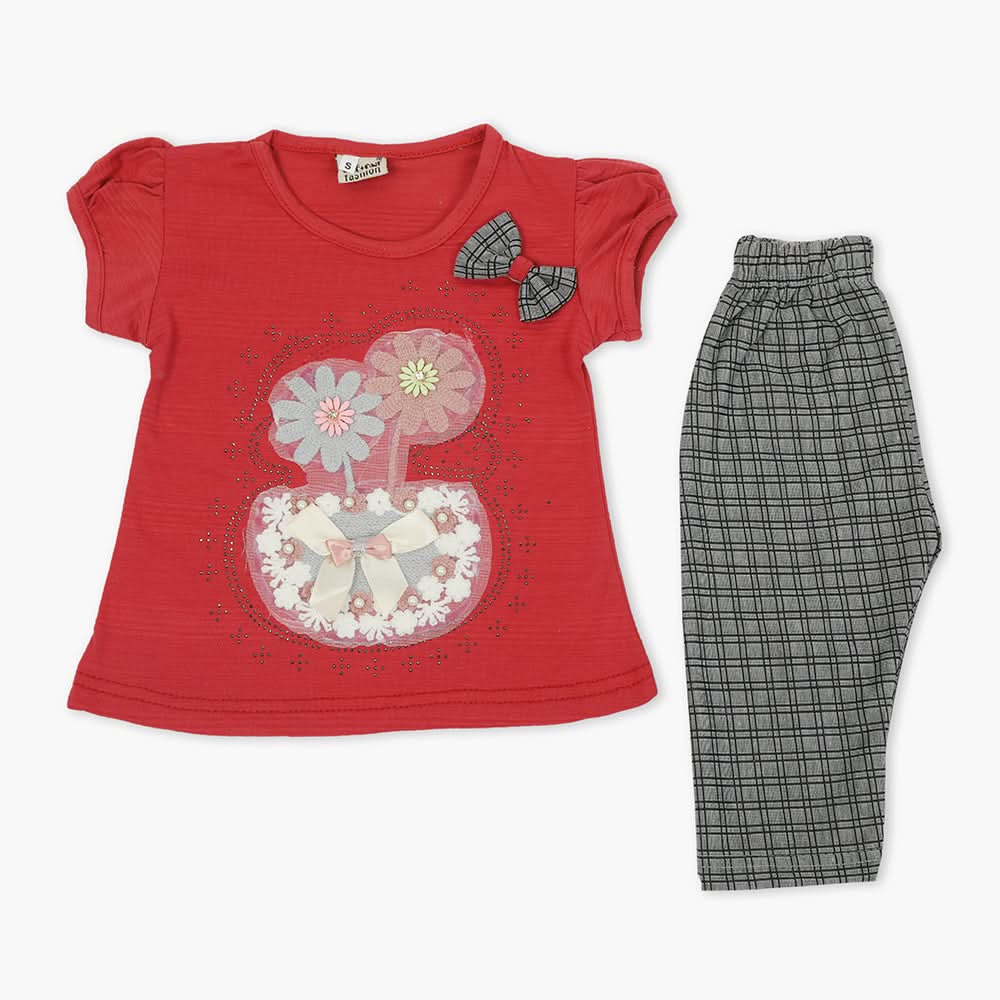 Girls Half Sleeves Suit - Red, Girls T-Shirts, Chase Value, Chase Value