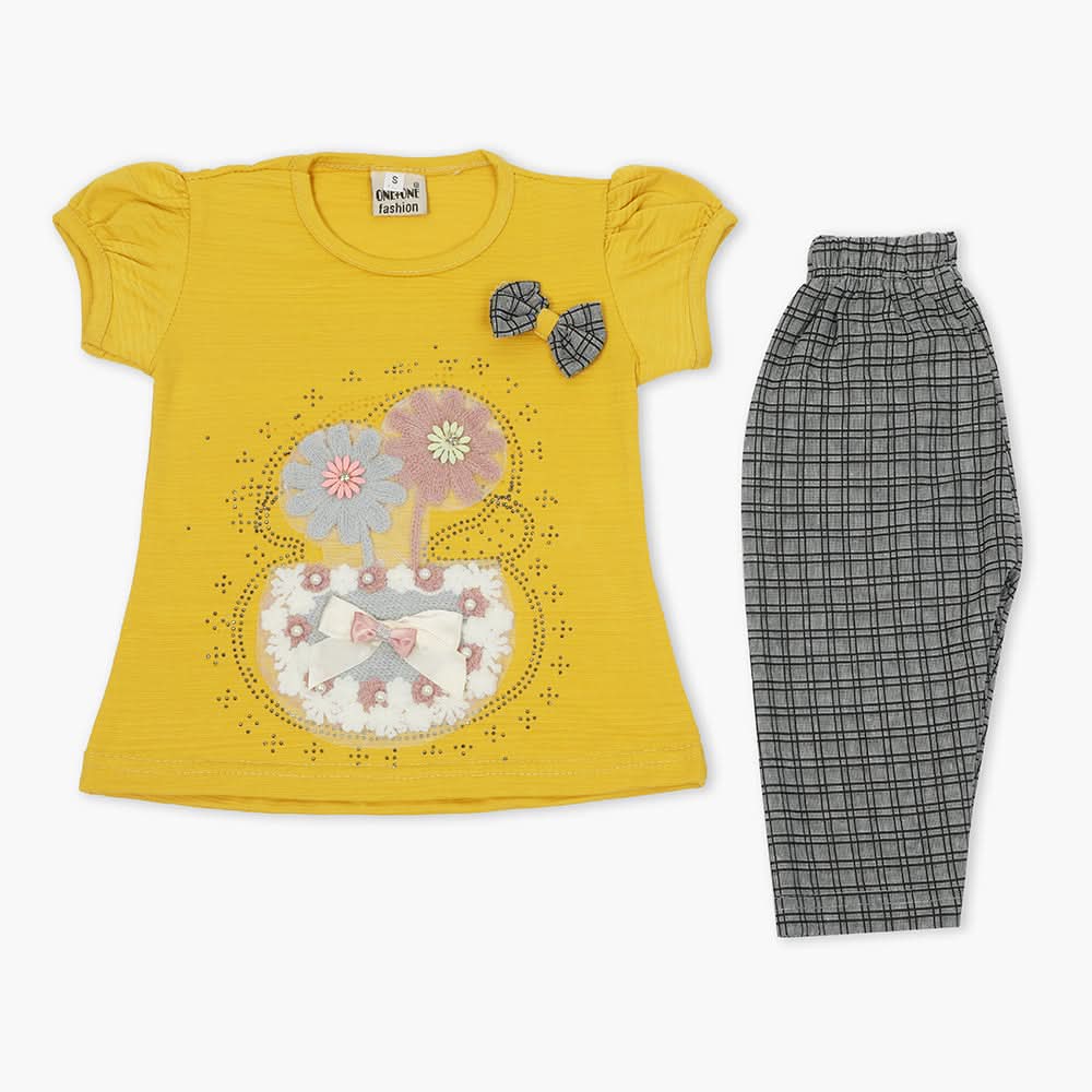 Girls Half Sleeves Suit - Mustard, Girls T-Shirts, Chase Value, Chase Value