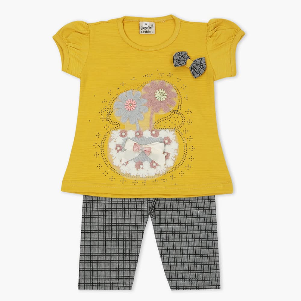 Girls Half Sleeves Suit - Mustard, Girls T-Shirts, Chase Value, Chase Value