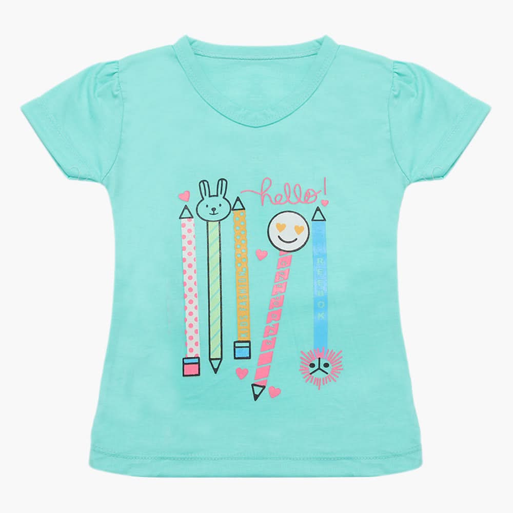 Girls Half Sleeves T-Shirt - Cyan, Girls T-Shirts, Chase Value, Chase Value