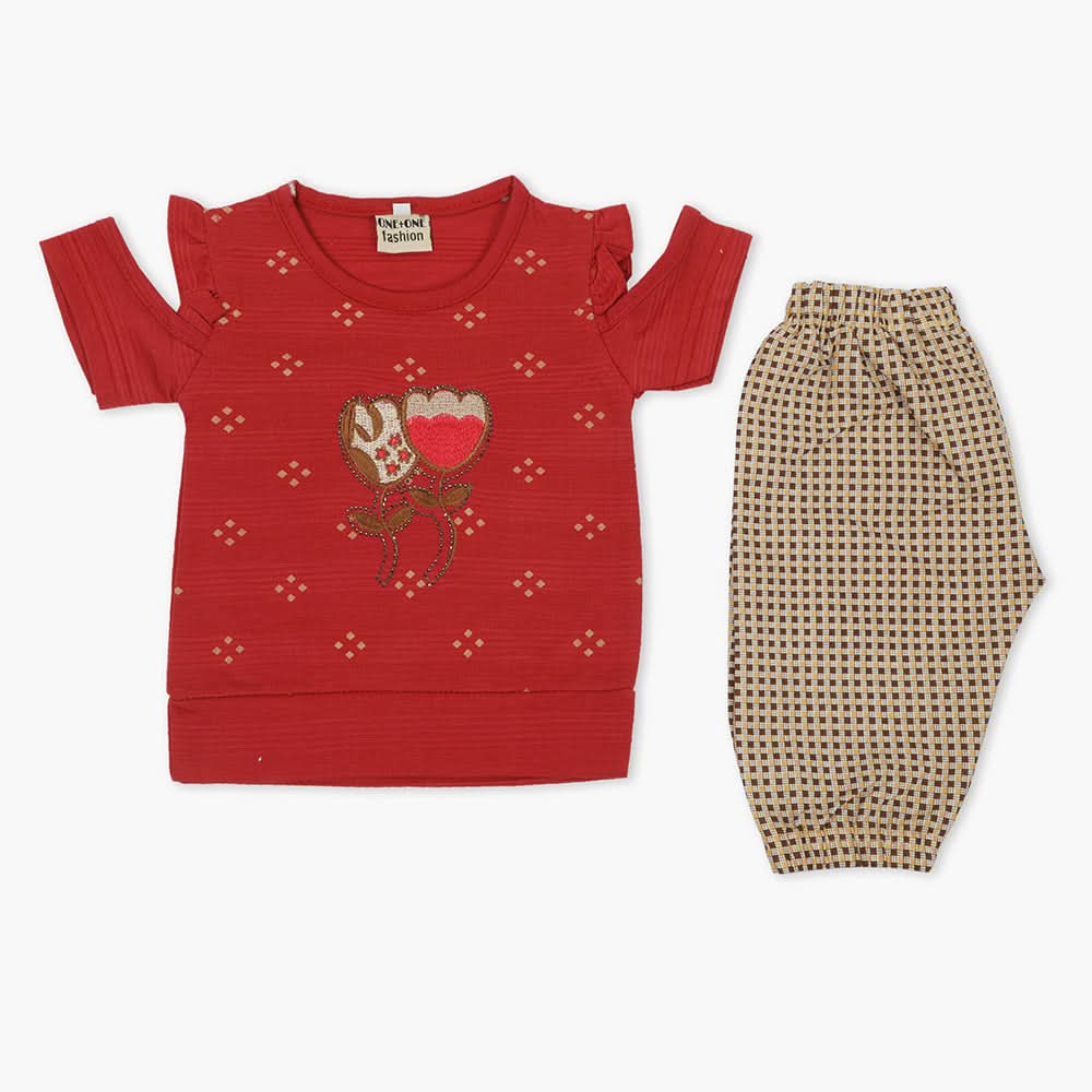 Girls Half Sleeves Suit - Red, Girls T-Shirts, Chase Value, Chase Value