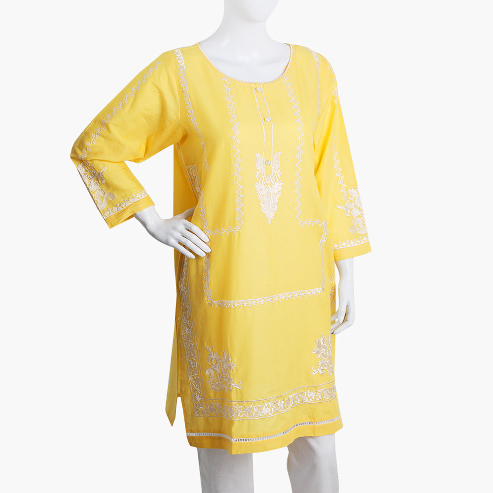 Women's Embroidered Kurti - Lemon, Women Ready Kurtis, Chase Value, Chase Value