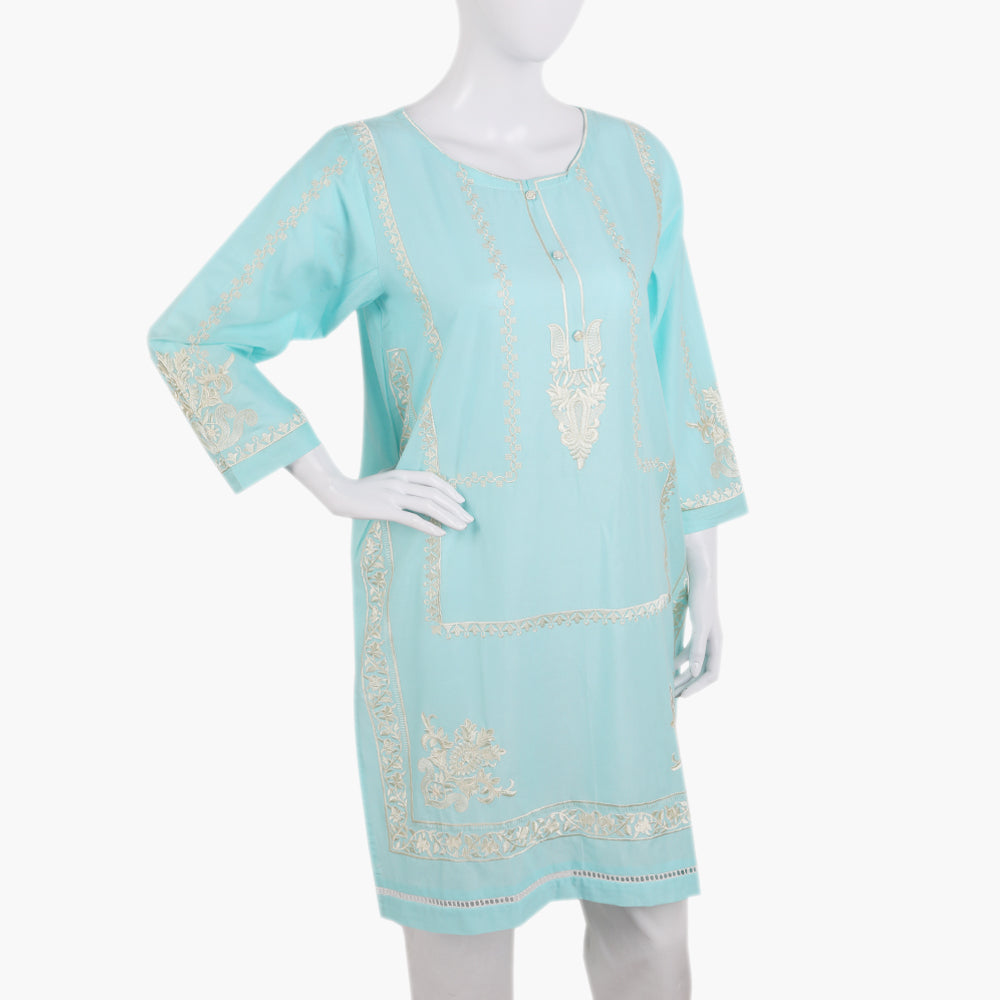Women's Embroidered Kurti - Cyan, Women Ready Kurtis, Chase Value, Chase Value