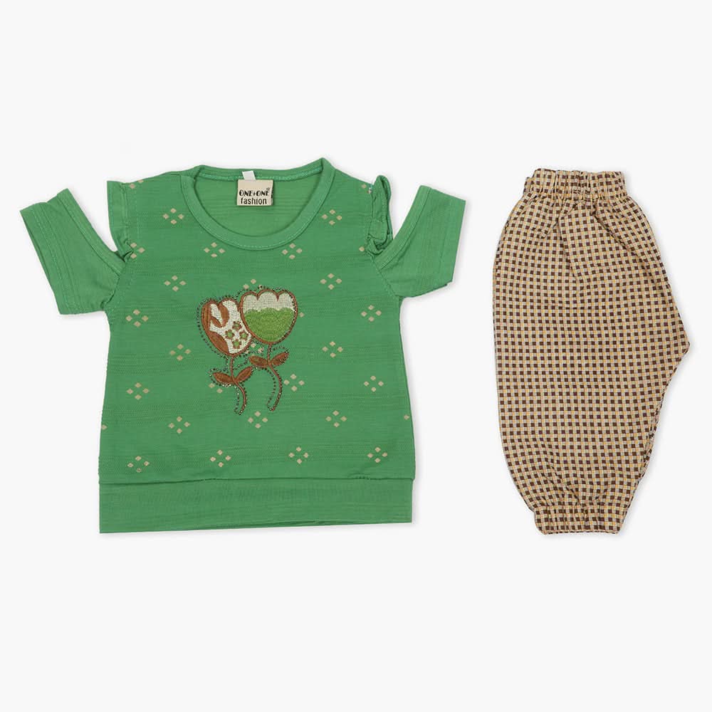 Girls Half Sleeves Suit - Green, Girls T-Shirts, Chase Value, Chase Value