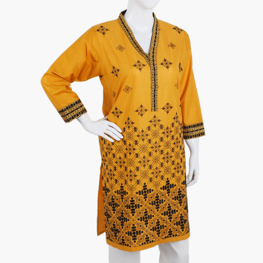 Women's Embroidered Kurti - Mustard, Women Ready Kurtis, Chase Value, Chase Value
