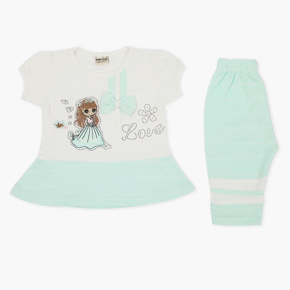 Girls Half Sleeves Suit - Cyan, Girls T-Shirts, Chase Value, Chase Value