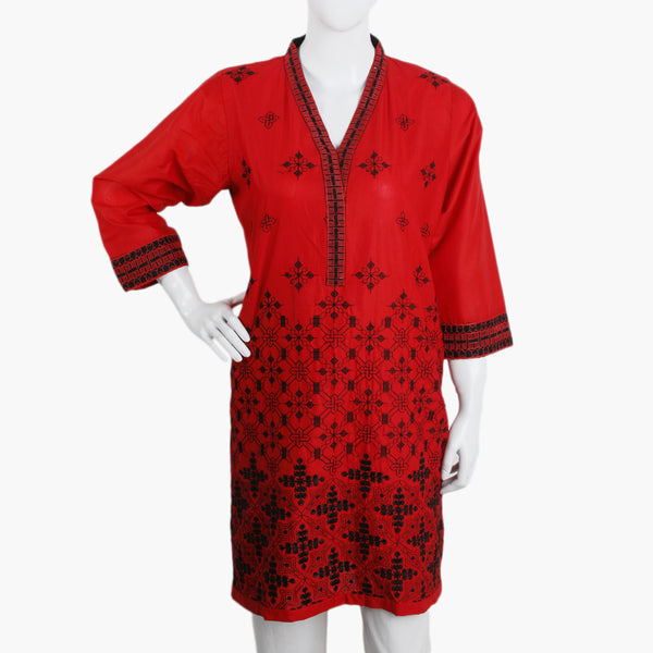 Women's Embroidered Kurti - Red, Women Ready Kurtis, Chase Value, Chase Value