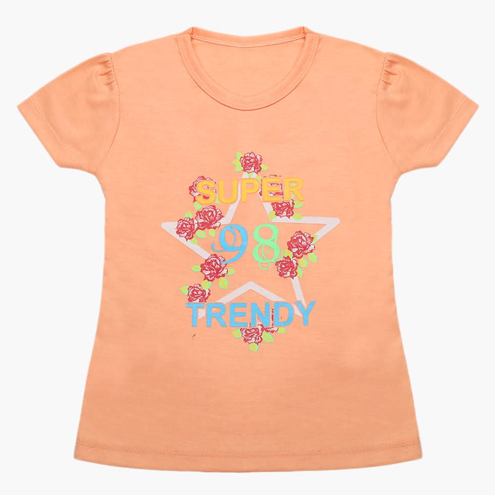 Girls Half Sleeves T-Shirt - Peach, Girls T-Shirts, Chase Value, Chase Value
