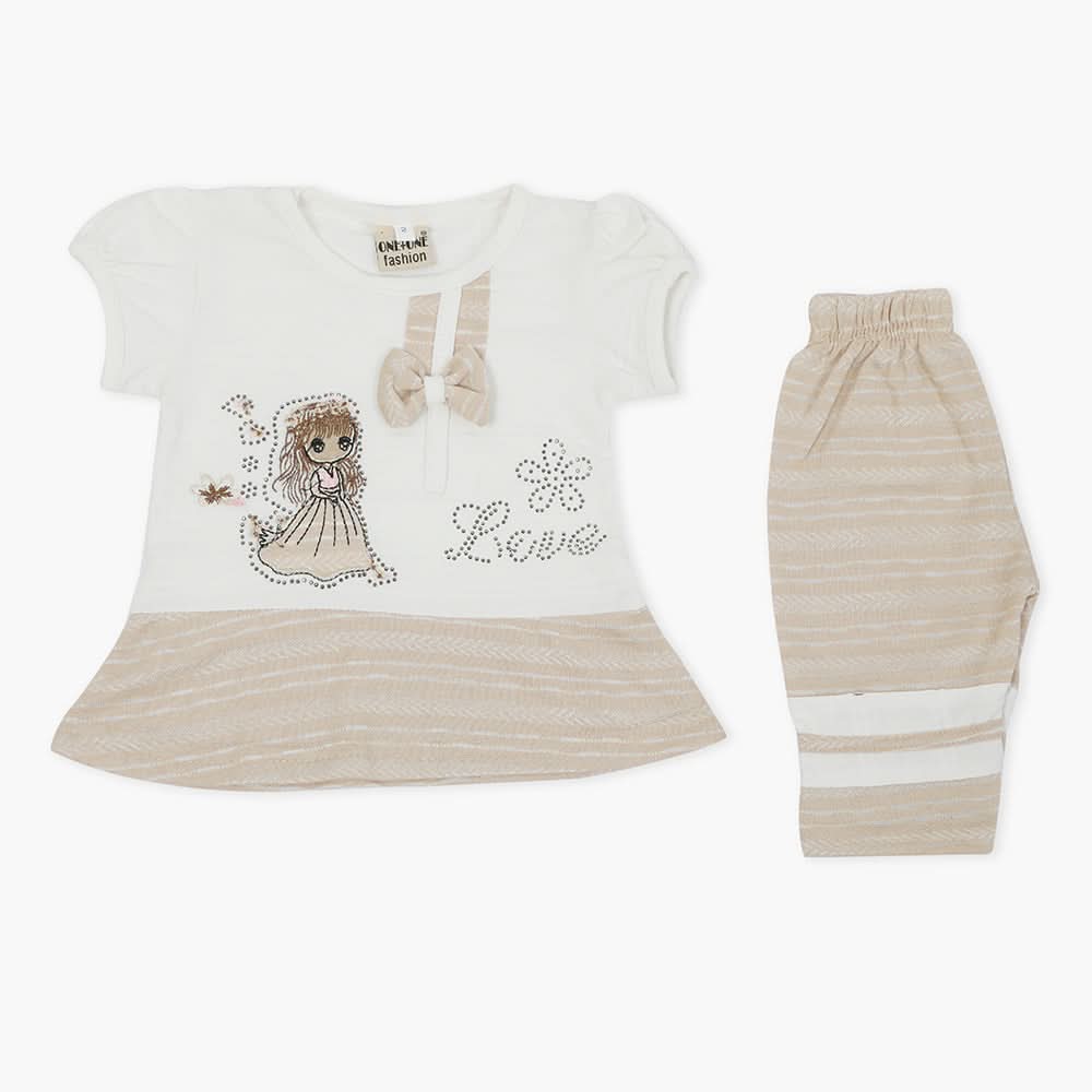 Girls Half Sleeves Suit - Beige, Girls T-Shirts, Chase Value, Chase Value