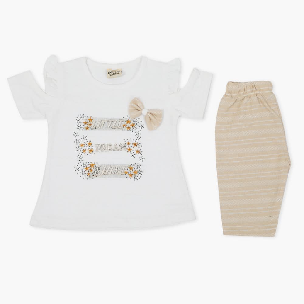 Girls Half Sleeves Suit - Beige, Girls T-Shirts, Chase Value, Chase Value
