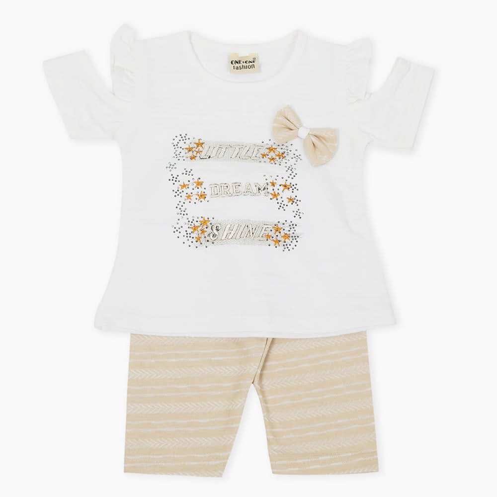 Girls Half Sleeves Suit - Beige, Girls T-Shirts, Chase Value, Chase Value