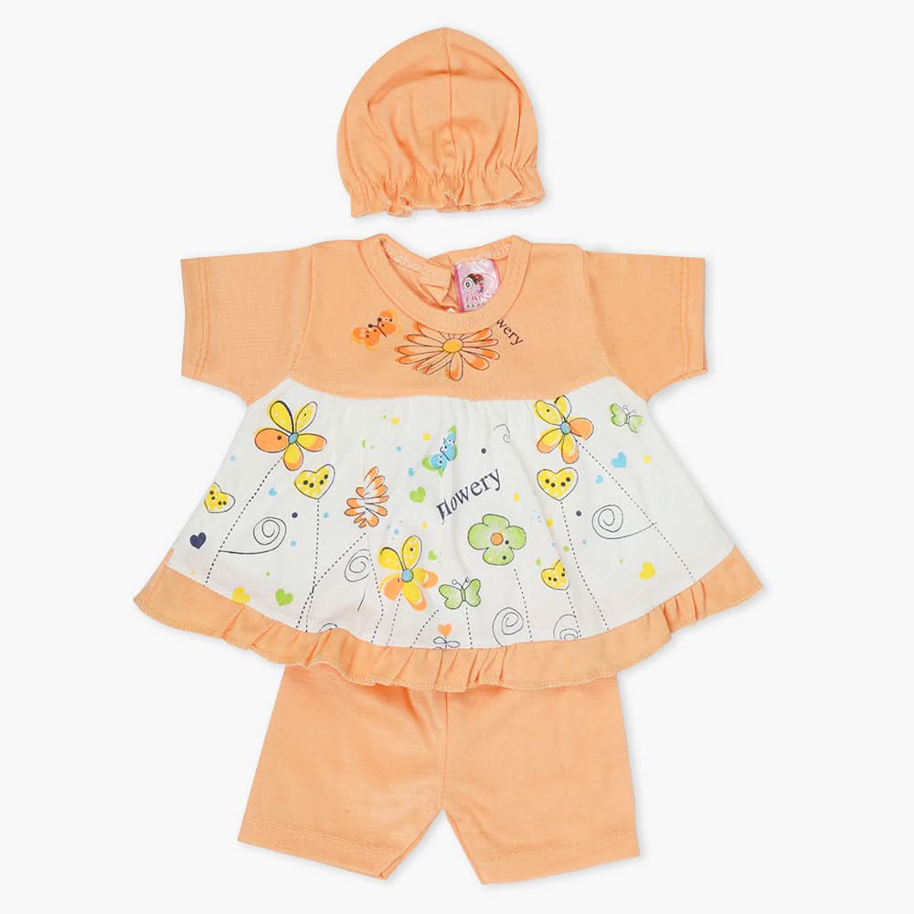 Newborn Girls Half Sleeves Suit - Peach, Newborn Girls Sets & Suits, Chase Value, Chase Value