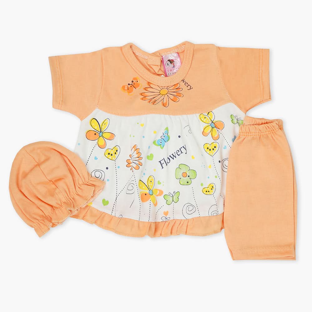 Newborn Girls Half Sleeves Suit - Peach, Newborn Girls Sets & Suits, Chase Value, Chase Value