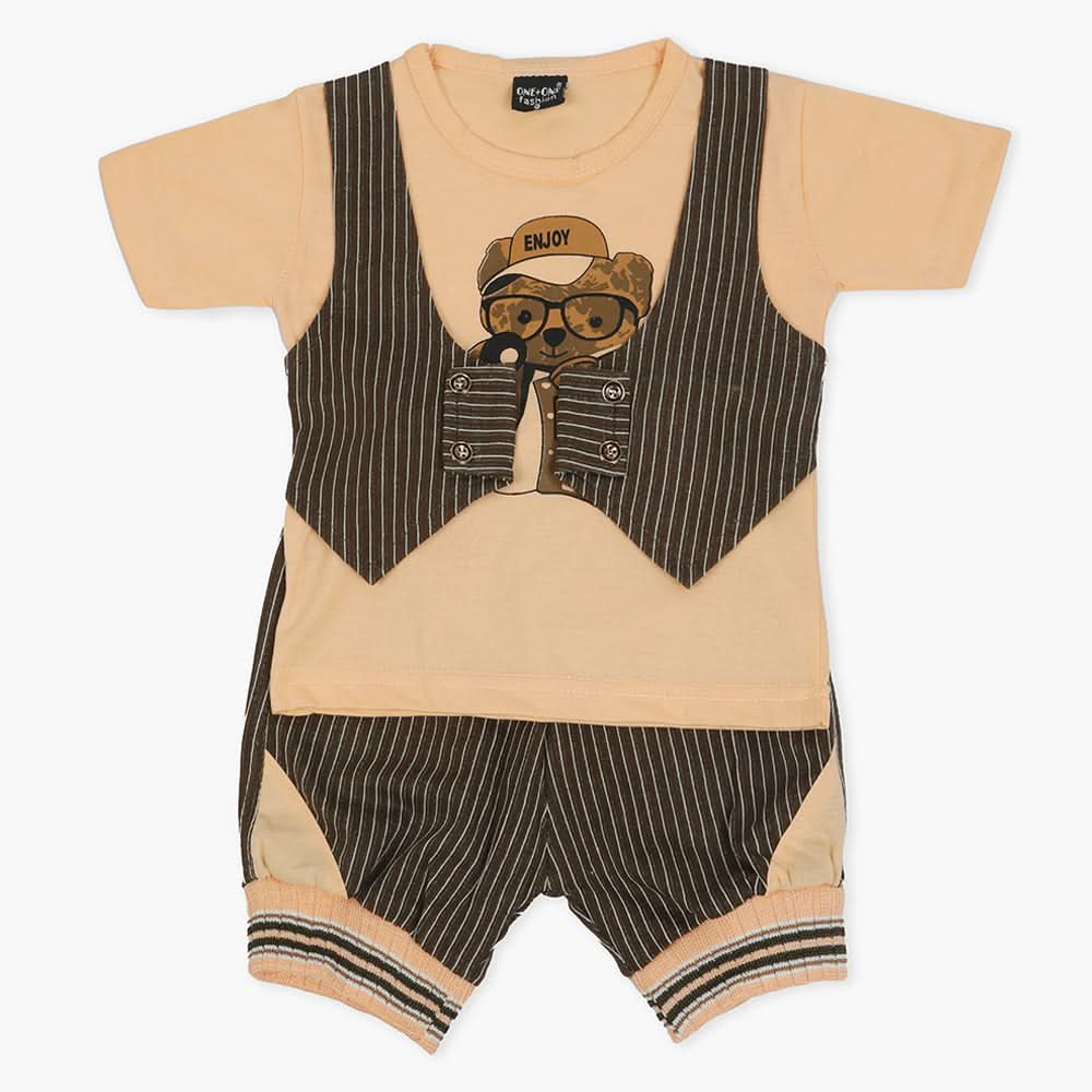 Boys Half Sleeves Short Suit - Peach, Boys Sets & Suits, Chase Value, Chase Value