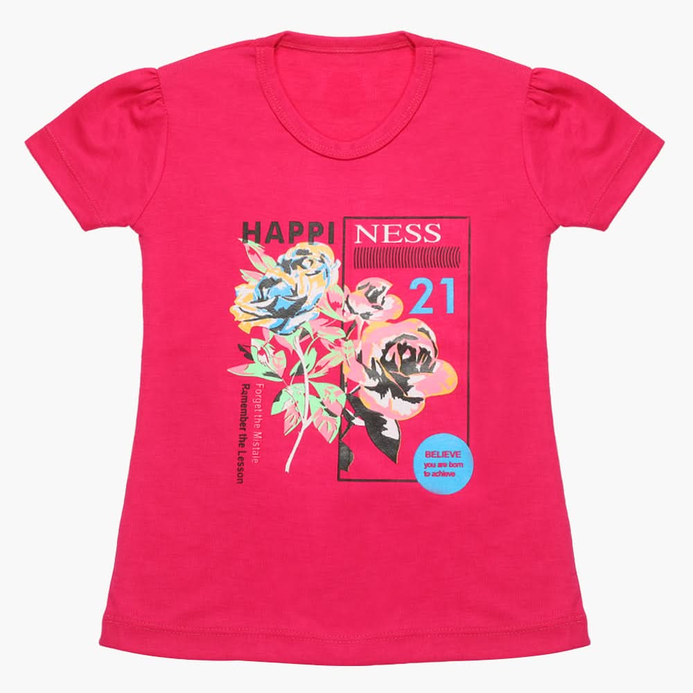 Girls Half Sleeves T-Shirt - Dark Pink, Girls T-Shirts, Chase Value, Chase Value
