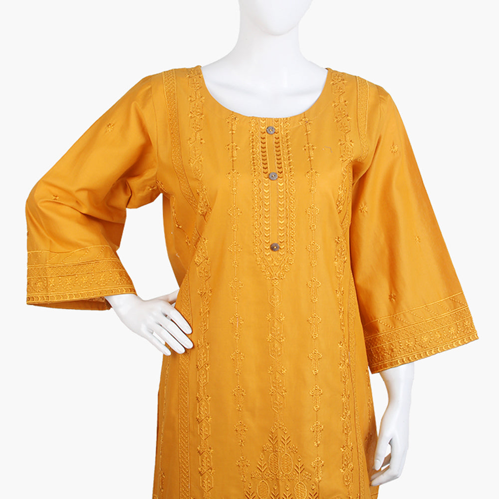 Women's Embroidered Kurti - Mustard, Women Ready Kurtis, Chase Value, Chase Value