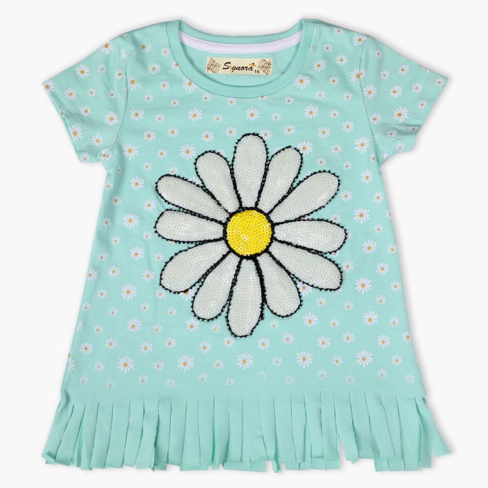 Girls Half Sleeves T-Shirt - Cyan, Girls T-Shirts, Chase Value, Chase Value
