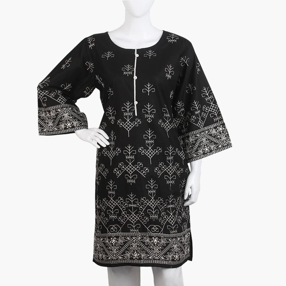 Women's Embroidered Kurti - Black, Women Ready Kurtis, Chase Value, Chase Value