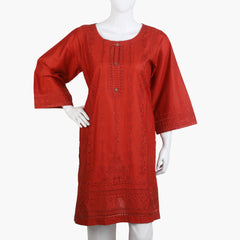 Women's Embroidered Kurti - Rust, Women Ready Kurtis, Chase Value, Chase Value