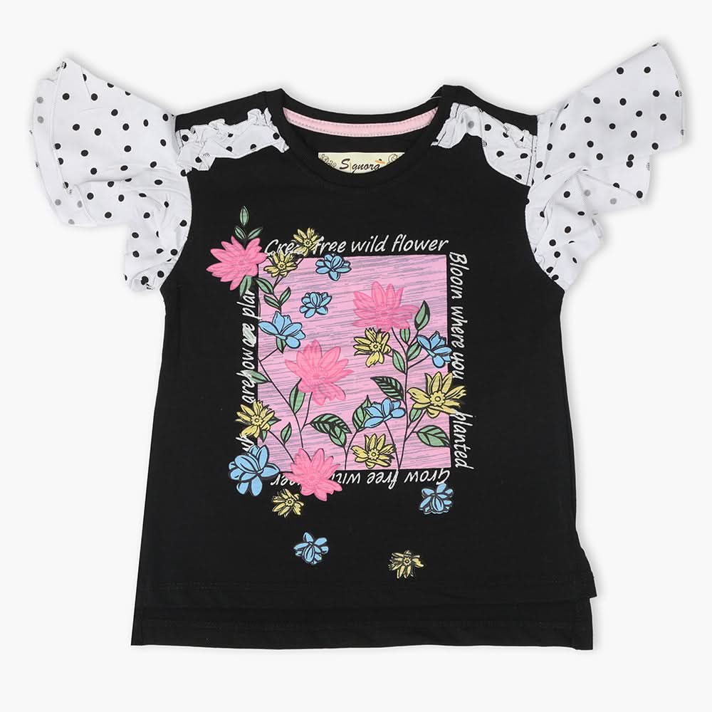 Girls Half Sleeves T-Shirt - Black, Girls T-Shirts, Chase Value, Chase Value