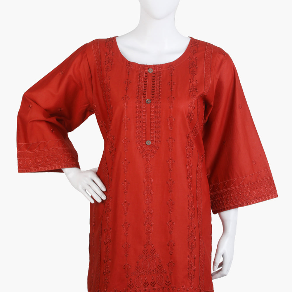 Women's Embroidered Kurti - Rust, Women Ready Kurtis, Chase Value, Chase Value