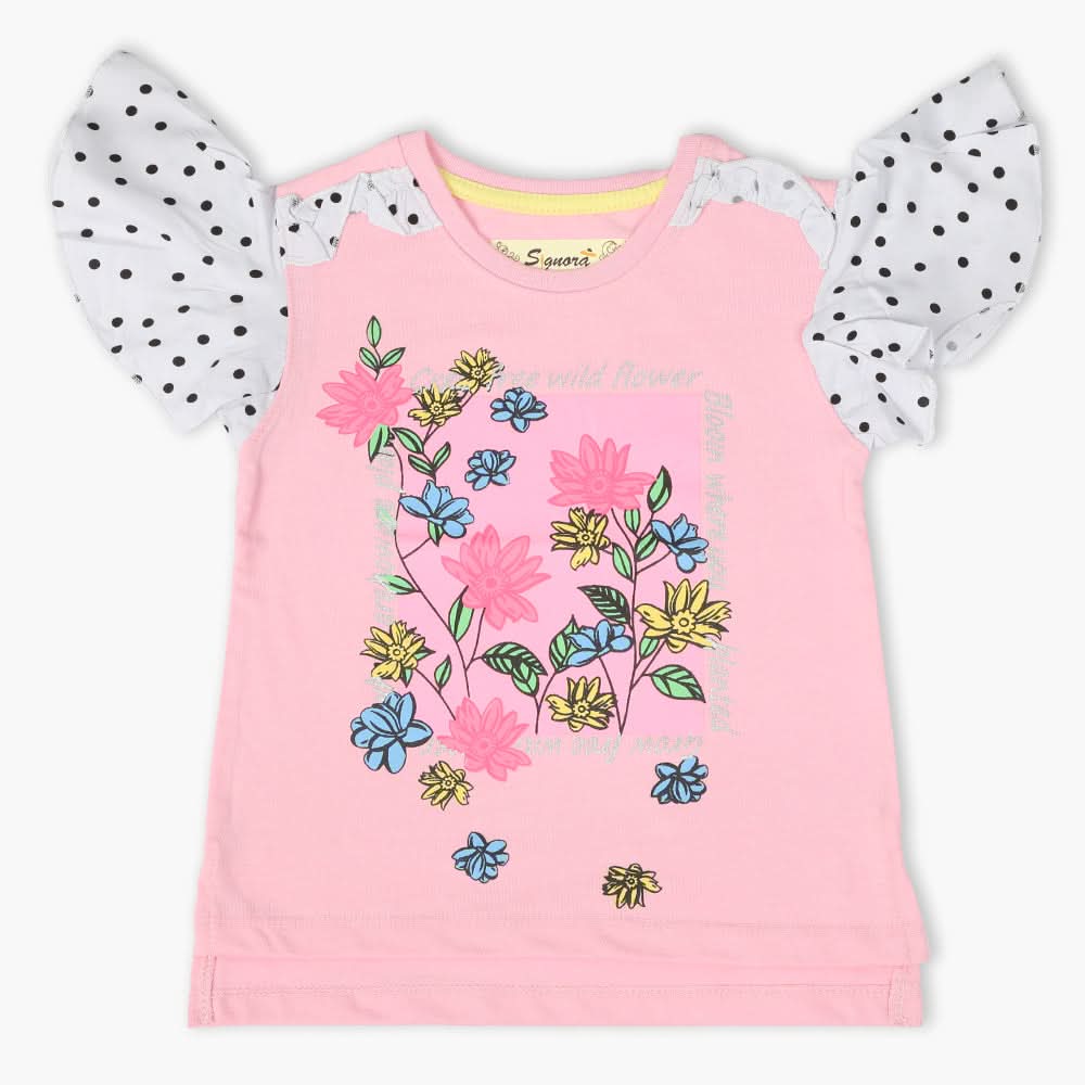 Girls Half Sleeves T-Shirt - Pink, Girls T-Shirts, Chase Value, Chase Value