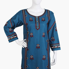 Women's Embroidered Kurti - Steel Blue, Women Ready Kurtis, Chase Value, Chase Value