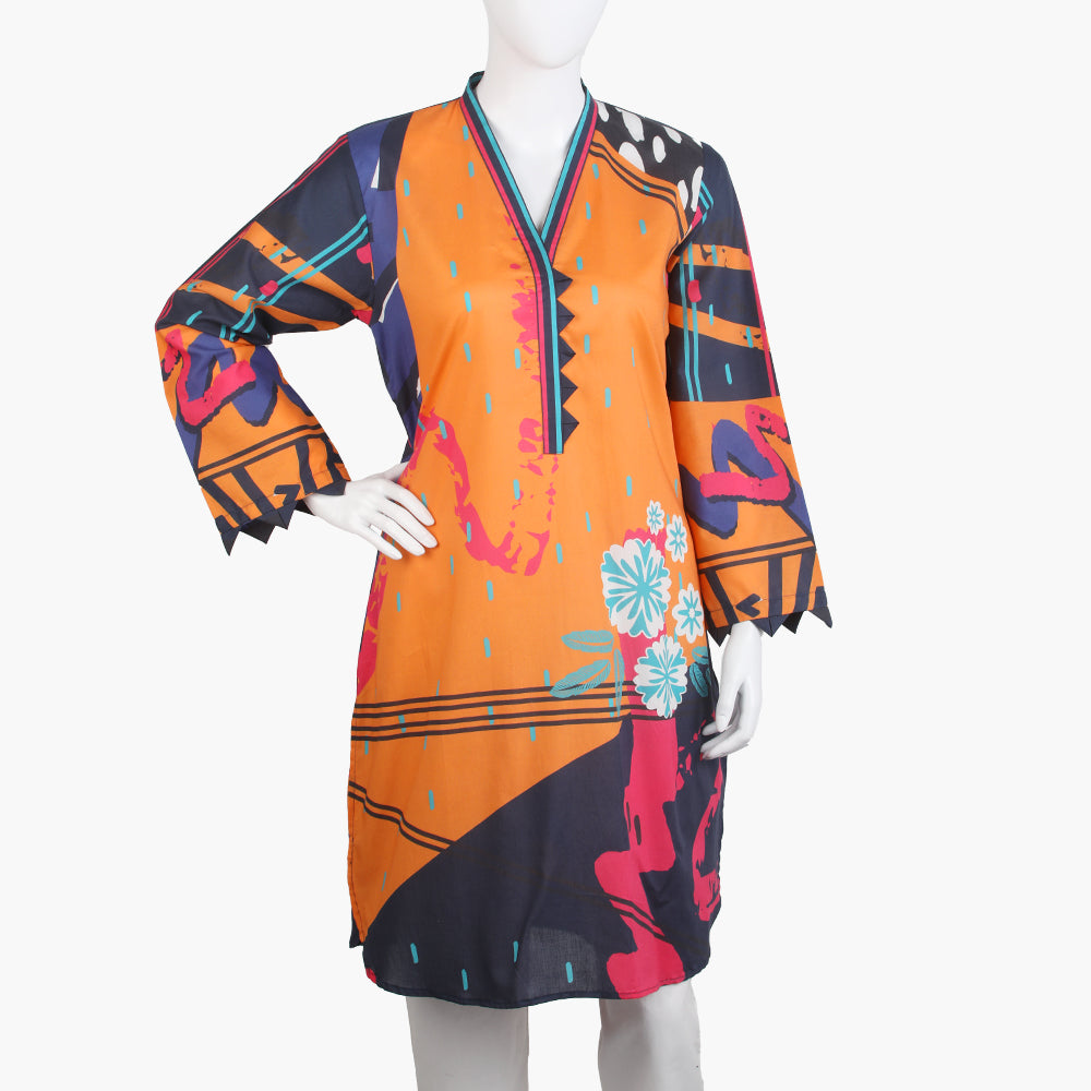Women's Digital Printed Kurti - Mustard, Women Ready Kurtis, Chase Value, Chase Value